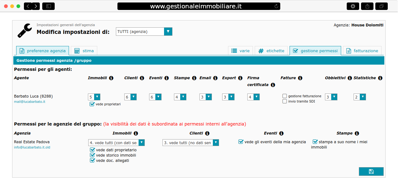 Gestionale Immobiliare - Permessi del gruppo